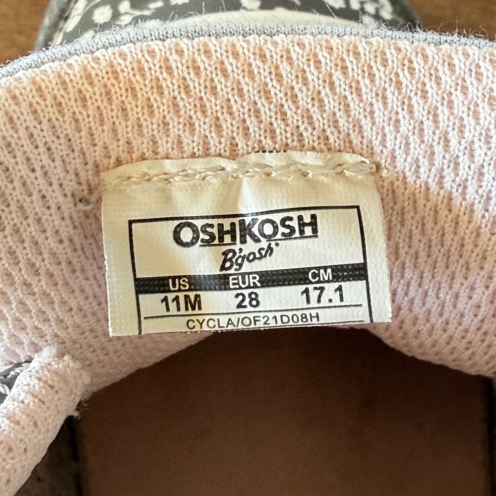 OshKosh B'gosh Cycla Gray Floral Sneakers Toddler Girls Hook Loop Size 11M